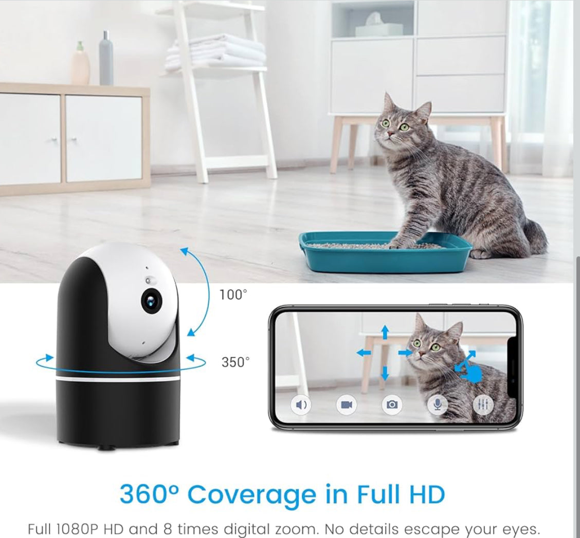 Indoor Smart Home Security Camera with starlight ,1080p HD Pet camera with phone App ,2.4ghz with Night Vision , Baby monitor with motion detection, Auto tracking , SD Card & Cloud Storage , Work with Alexa