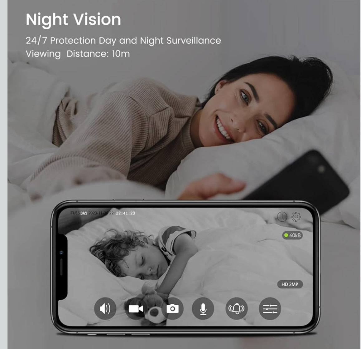 Indoor Smart Home Security Camera with starlight ,1080p HD Pet camera with phone App ,2.4ghz with Night Vision , Baby monitor with motion detection, Auto tracking , SD Card & Cloud Storage , Work with Alexa